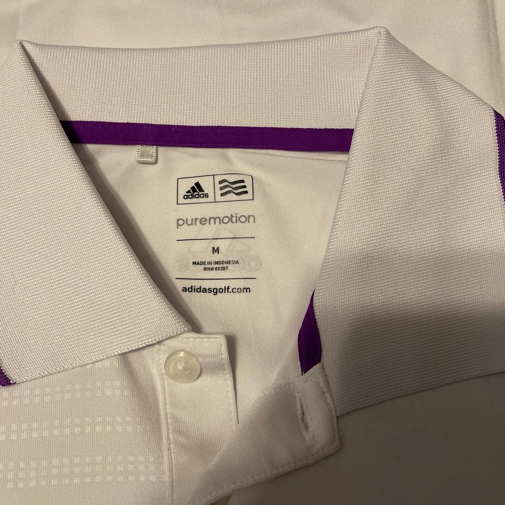 ADIDAS PUREMOTION CLIMACOOL 3-STRIPE CHEST GOLF POLO MEN MEDIUM WHITE/PURPLE EUC